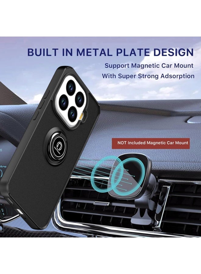 جراب لهاتف Xiaomi 15T Pro، مزود بحلقة معدنية دوارة، وغطاء مسند، وحامل مغناطيسي للسيارة، ومقاوم للصدمات وبصمات الأصابع. - Image 2